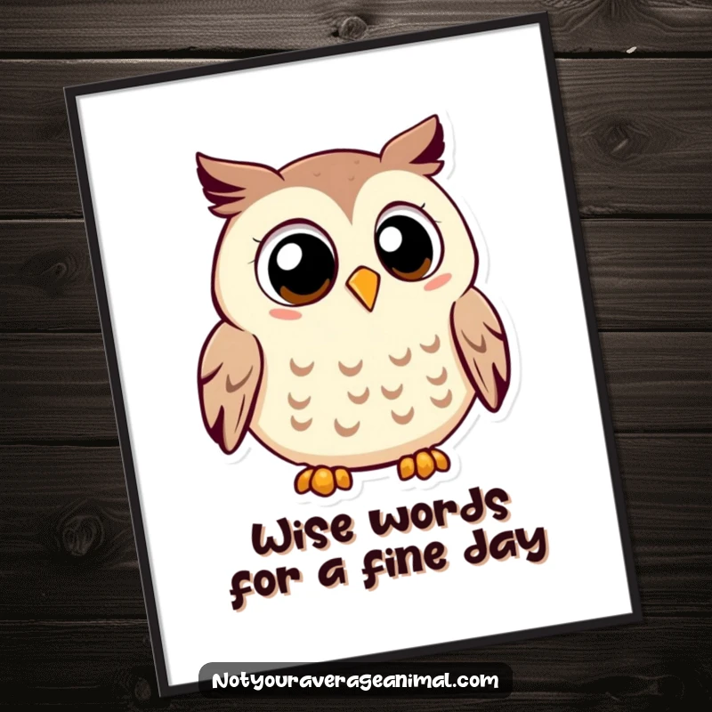 Funny Free Printable owl wall art featuring a smiling owl with large eyes hooting contentedly, a wise and charming downloadable decor piece.