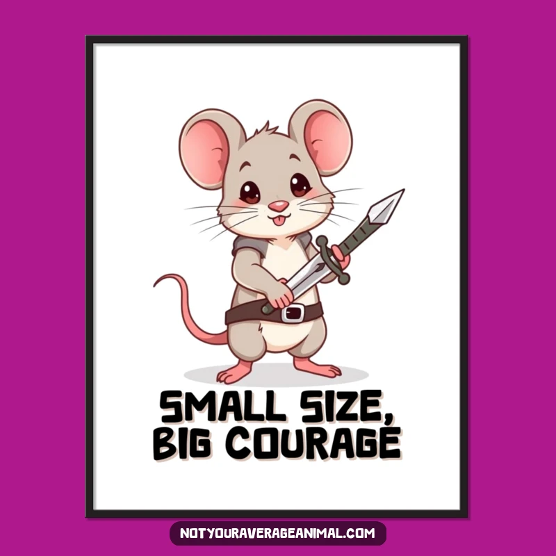 Funny Free Printable Wall Art: Brave Mouse with Tiny Sword - Quirky Downloadable Decor!