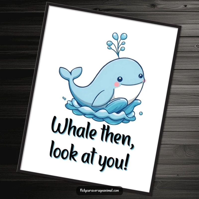 Funny Free Printable Wall Art: A playful whale leaping joyfully from the ocean, spouting water, creating a dynamic scene.