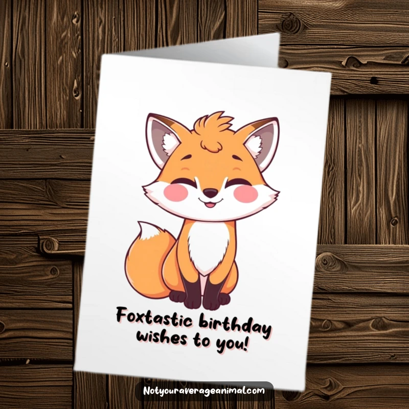 Funny Free Printable Birthday Card: A bright, grinning fox with a bushy tail gives a cheeky wink.