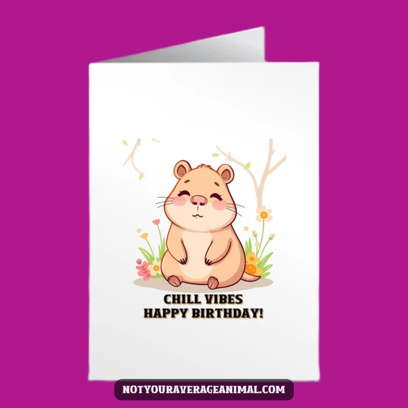 Free Printable Birthday Card: Happy Capybara Relaxing Funny Downloadable Gift
