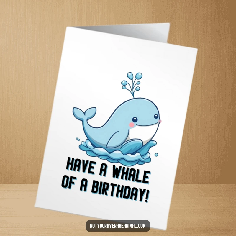 Funny Free Printable Birthday Card: Playful whale leaping from the ocean, spouting water, celebrating a birthday.