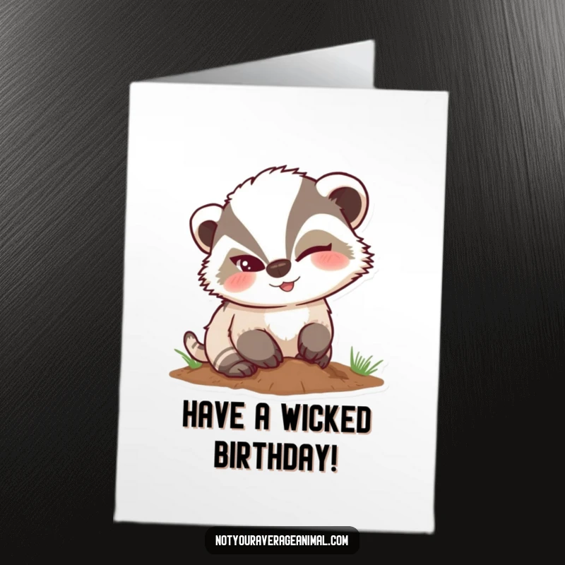 Funny Free Printable Birthday Card featuring a mischievous badger character winking while digging, a playful and humorous greeting.