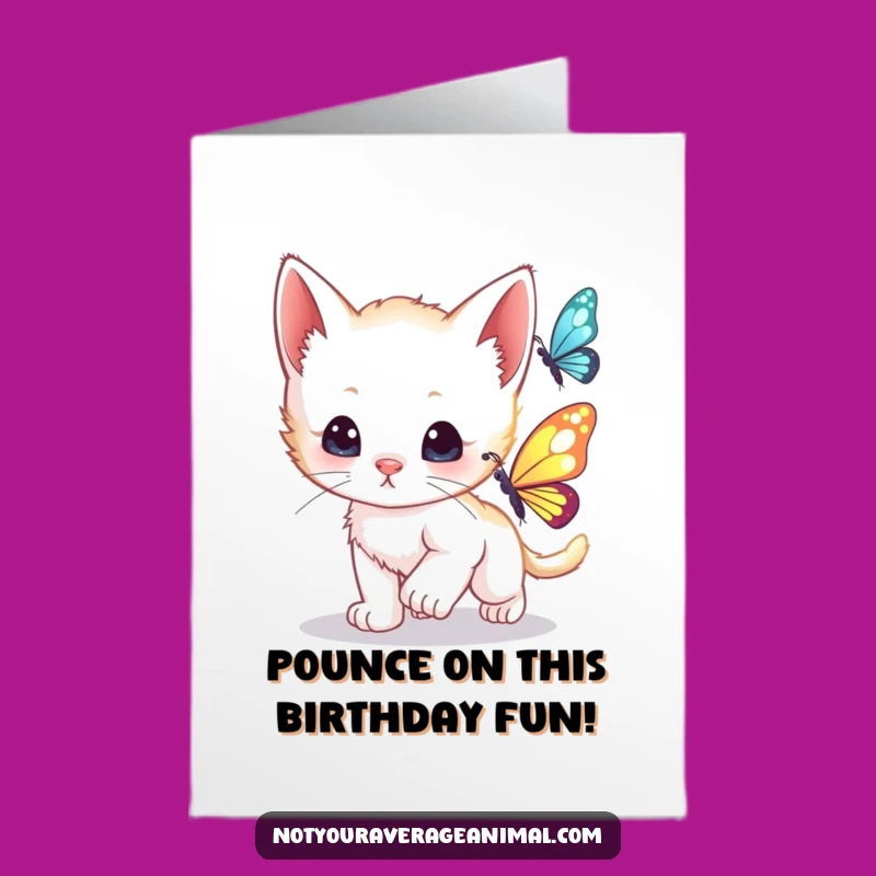 Funny Free Printable Birthday Card: Curious Kitten Butterfly Chase Downloadable!