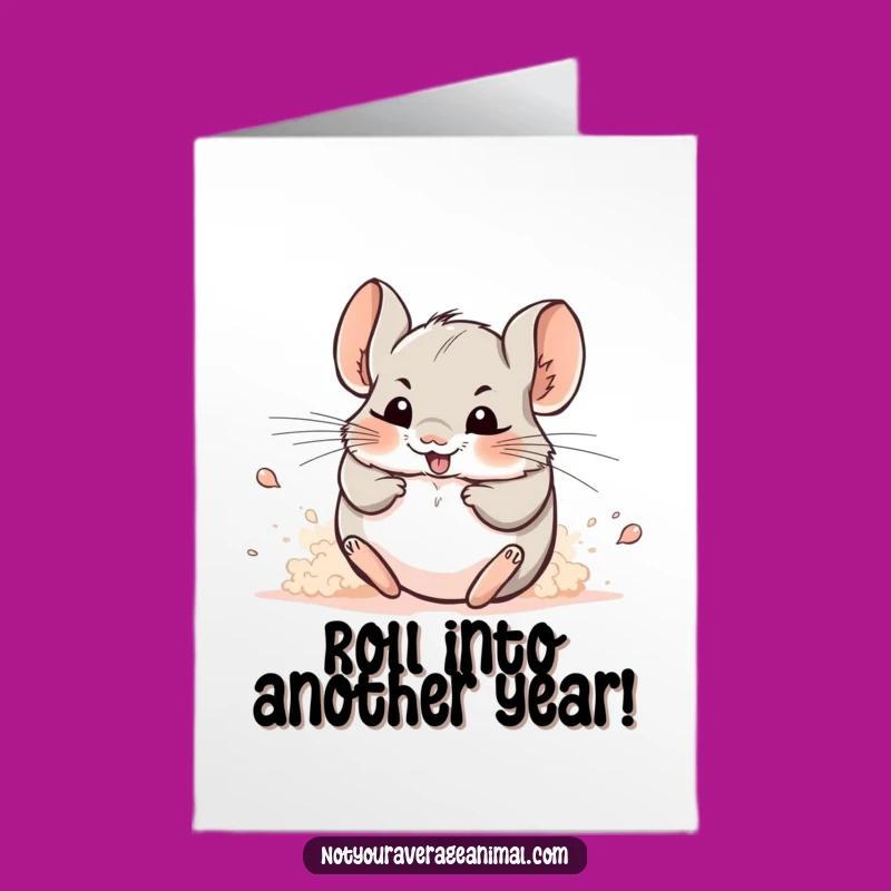 Free Printable Birthday Card: Cheerful Chinchilla, Funny Dust Cloud Downloadable Gift