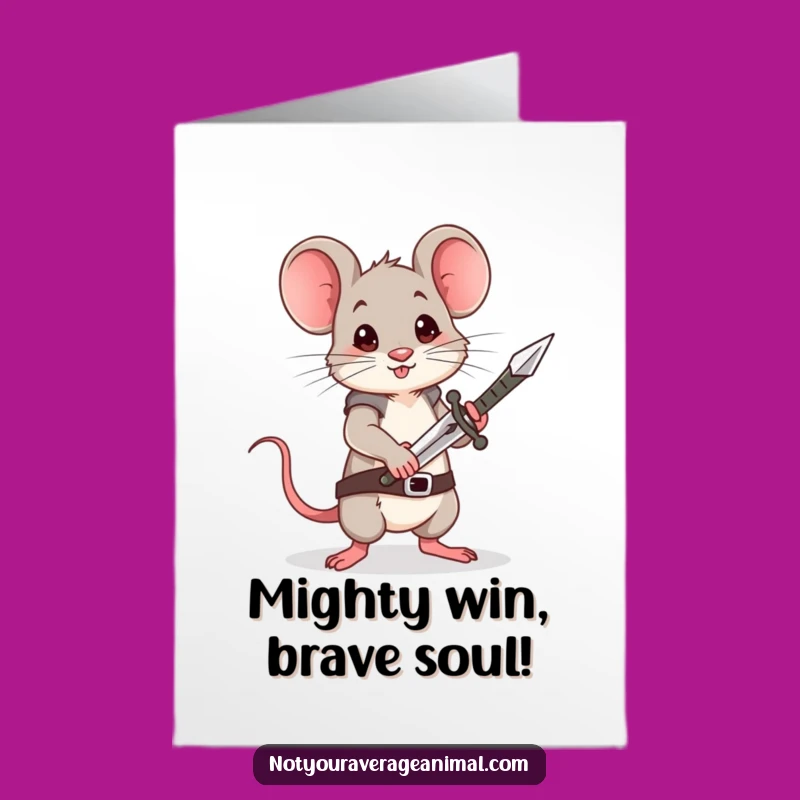 Free Printable Congrats Card: Brave Mouse, Tiny Sword Victory - Humorous Downloadable Gift!