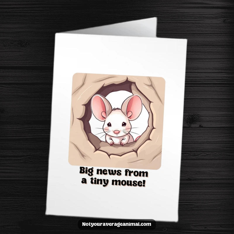 Funny Free Printable Congratulations Card: Small mouse with giant ears peeking out, celebrating a friend's success.