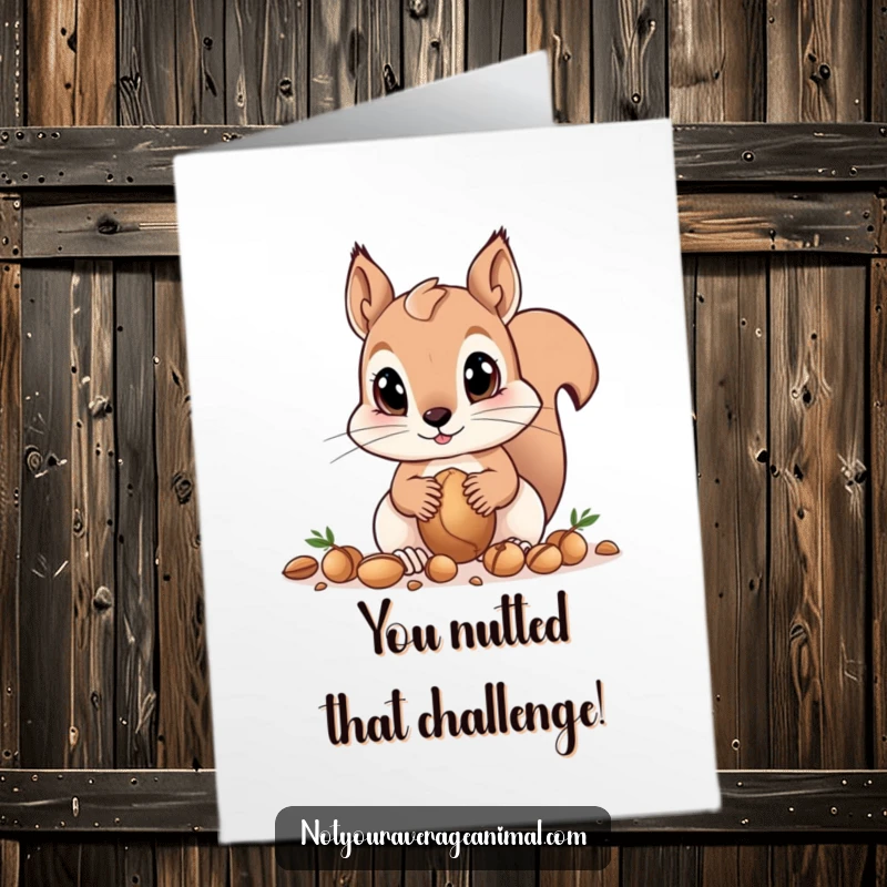 Funny Free Printable Congrats Card: A curious squirrel with big eyes gathers nuts, celebrating their well-deserved success with bushy-tailed enthusiasm.