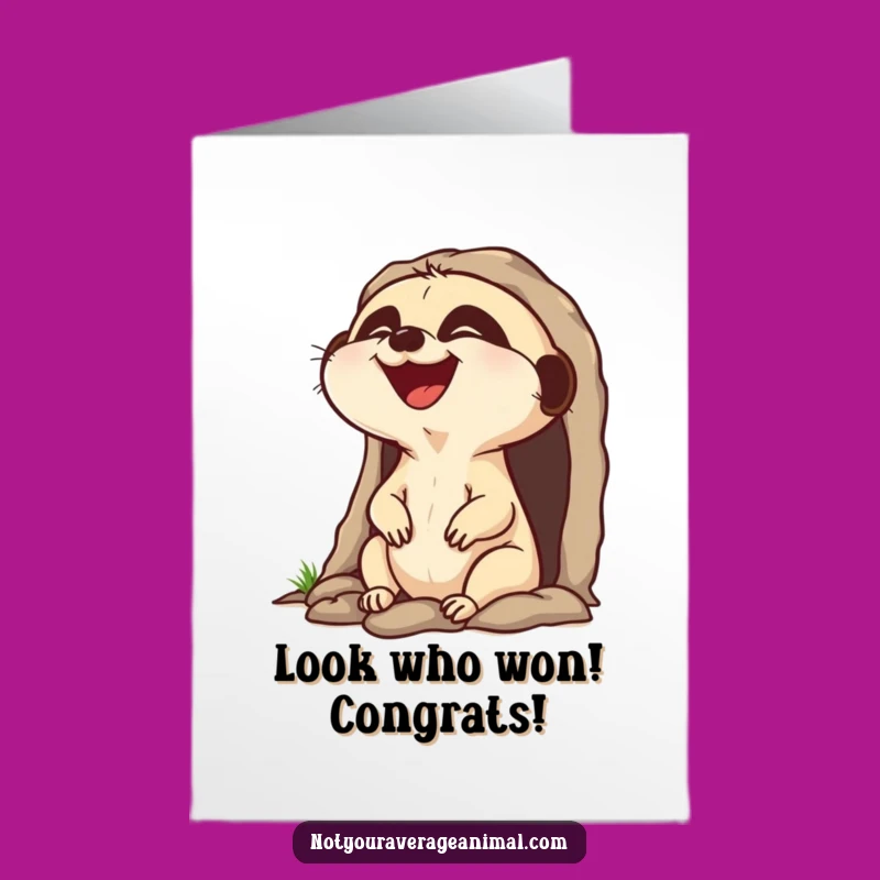 Free Printable Congrats Card: Laughing Meerkat Pop Funny Downloadable Gift for Wins