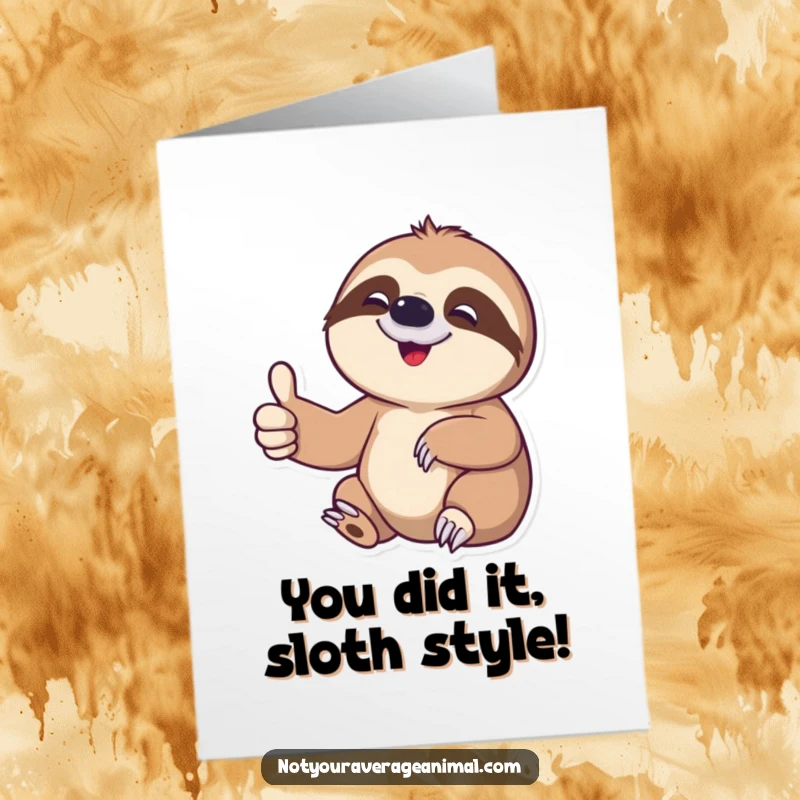 Funny Free Printable Congratulations Card showing a delighted sloth character giving a slow, approving thumbs-up, ideal for acknowledging success.