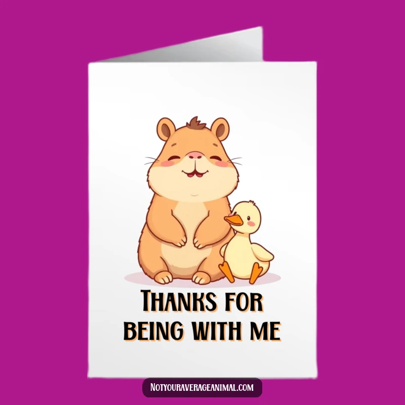 Free Printable Thank You Card: Giggling Capybara, Tiny Duck Downloadable Gift