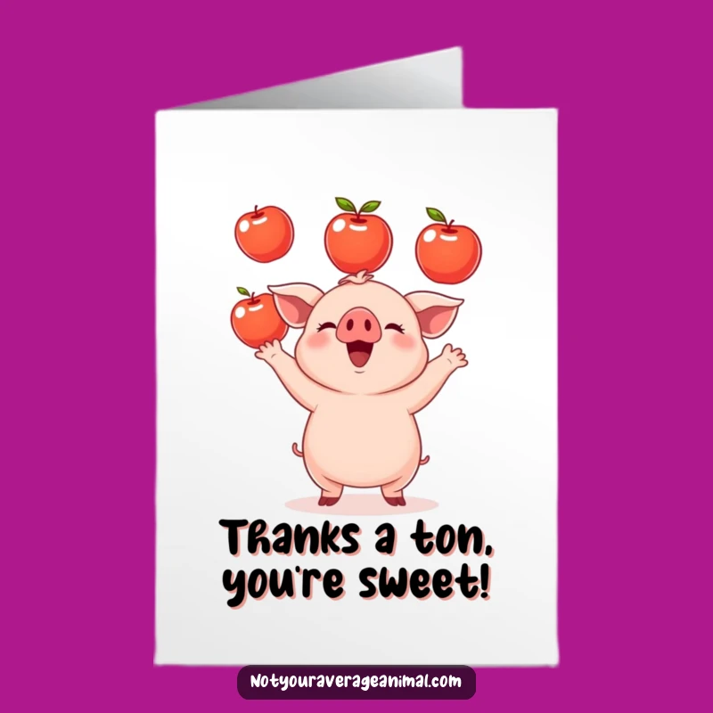 Free Printable Thank You Card: Juggling Piglet Gratitude, Humorous Downloadable for Appreciation