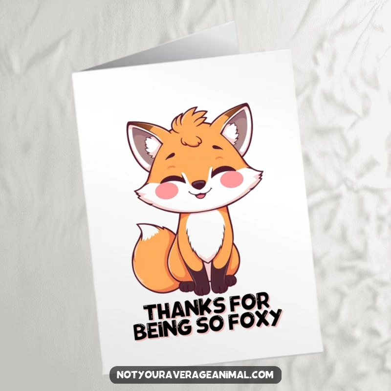 Funny Free Printable Thank You Card: A happy fox with a bushy tail winks suggestively.
