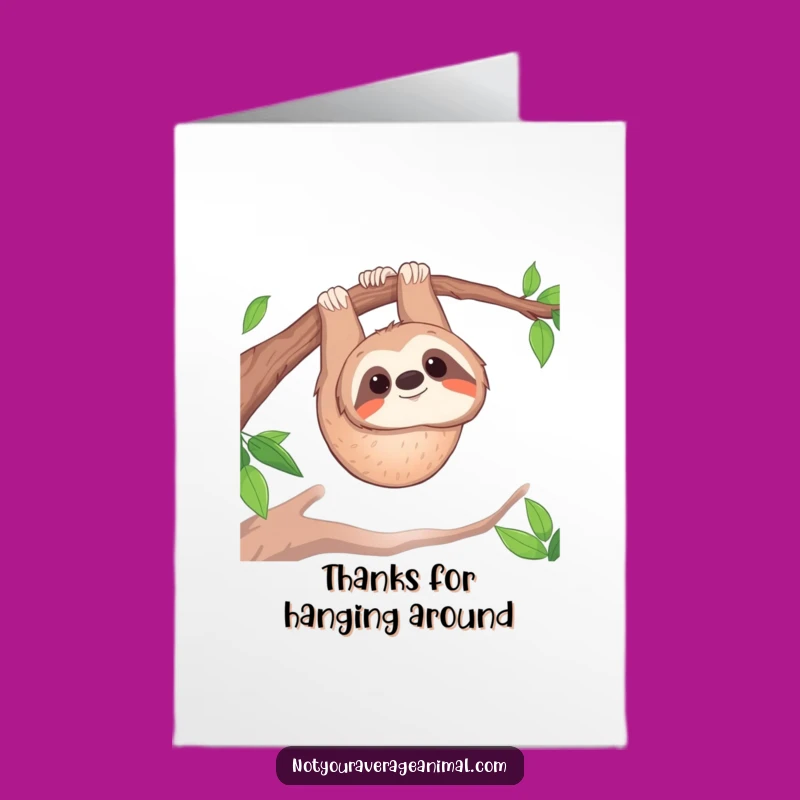 Free Printable Thank You Card: Smiling Sloth, Upside Down Downloadable Gift