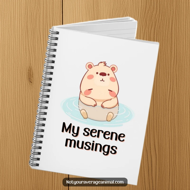 Funny notebook featuring a content capybara character relaxing in water, inspiring peaceful note-taking and reflection.