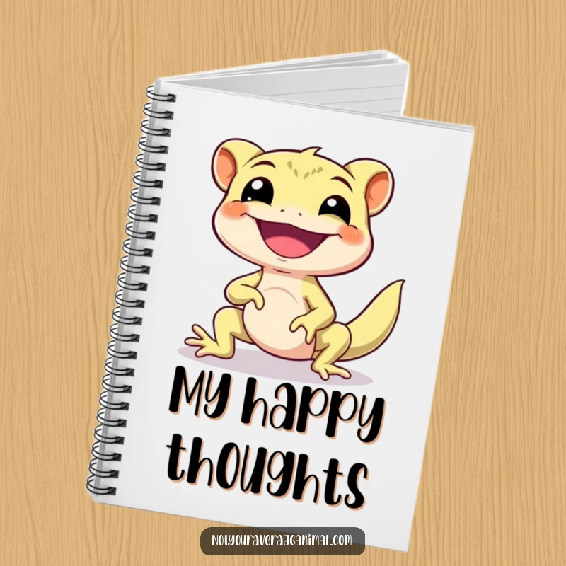 Funny Gecko Notebook with a smiling gecko character doing a happy little shimmy, perfect for capturing ideas and inspiration.
