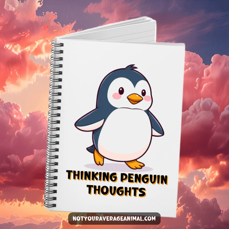 Funny notebook with a proud penguin waddling happily, ideal for jotting down ideas with a humorous and cheerful theme.
