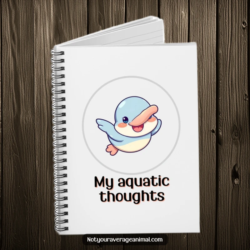 Funny notebook featuring a goofy platypus character swimming happily, inspiring cheerful note-taking and creative ideas.