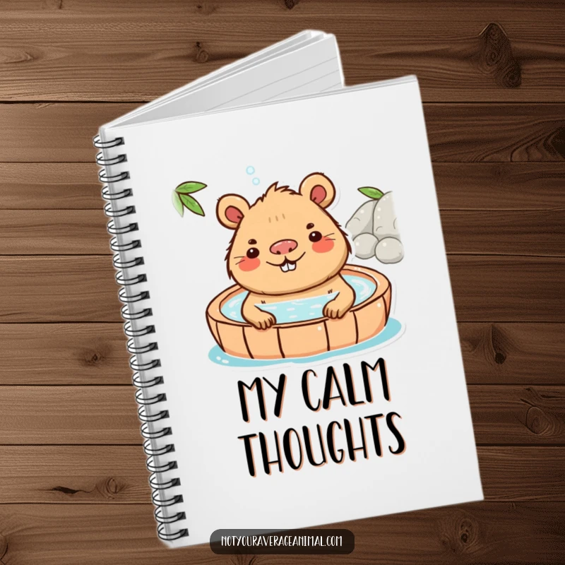 Funny Capybara Notebook with a playful capybara character relaxing in a hot spring, ideal for capturing calm thoughts.