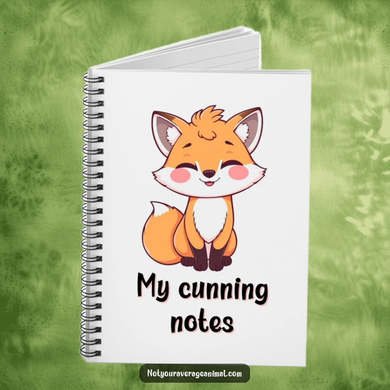 Funny bright fox with a bushy tail winking, a humorous notebook.