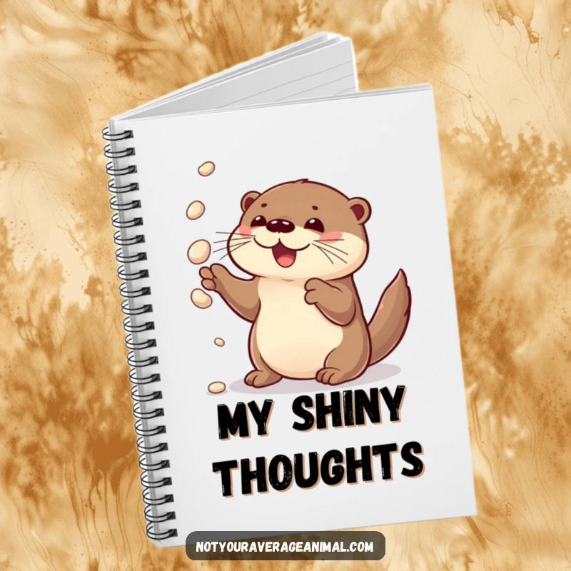 Funny notebook cover with a curious otter delightedly juggling shiny pebbles, perfect for recording playful thoughts.