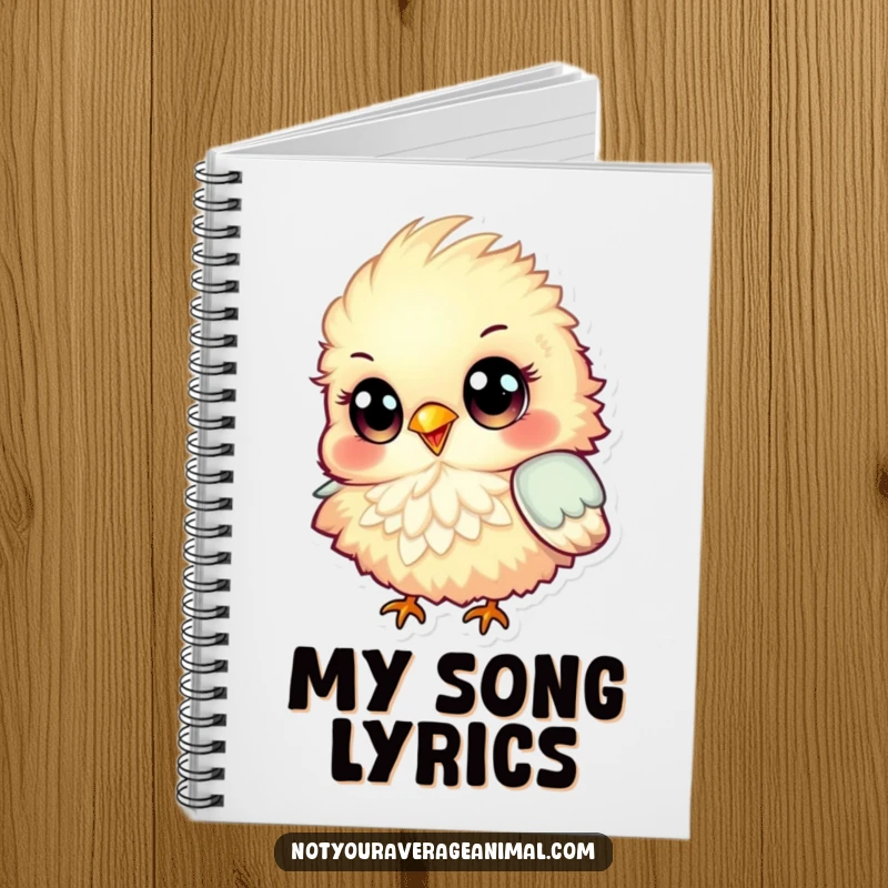 Funny Notebook cover with a fluffy, colorful bird featuring big eyes, chirping happily, perfect for jotting down cheerful notes.