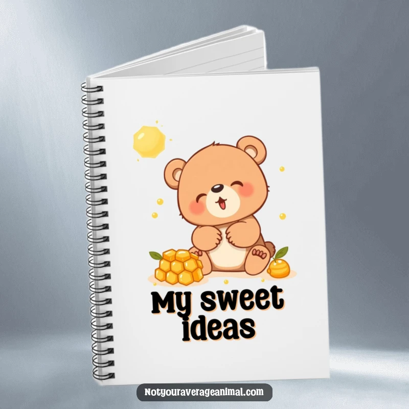 Funny notebook cover featuring a bear cub overcome with giggles while playing with a delicious honeycomb, sweet artwork.