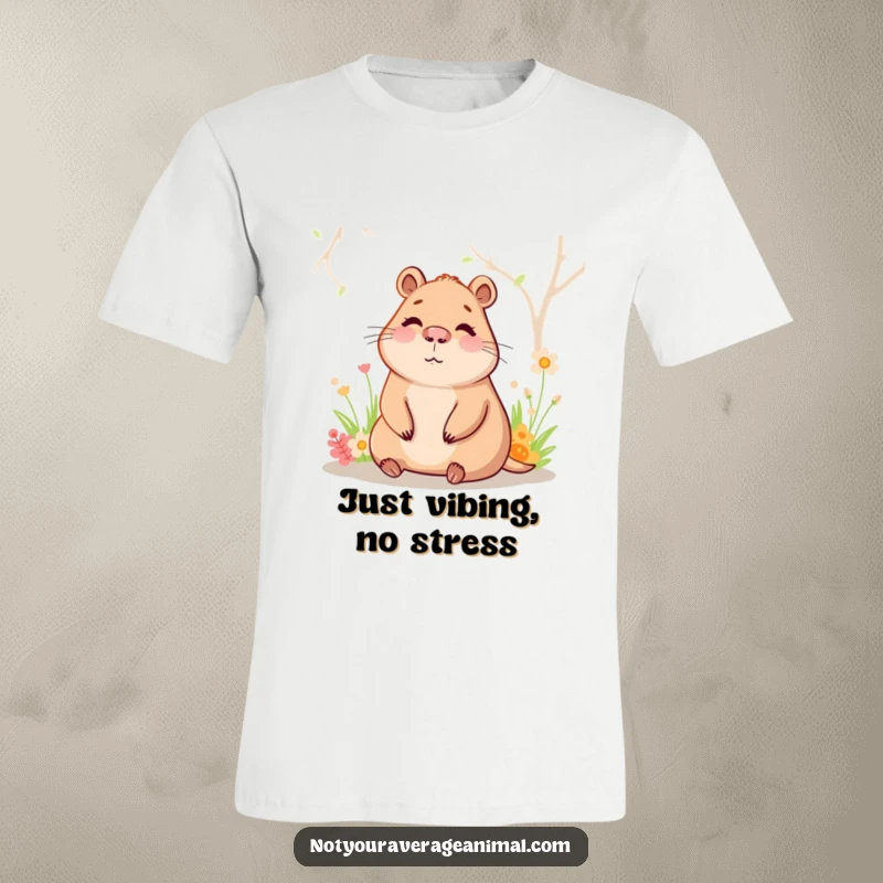 Funny capybara t-shirt with a happy character calmly soaking in a warm spring, embodying ultimate relaxation and tranquility.