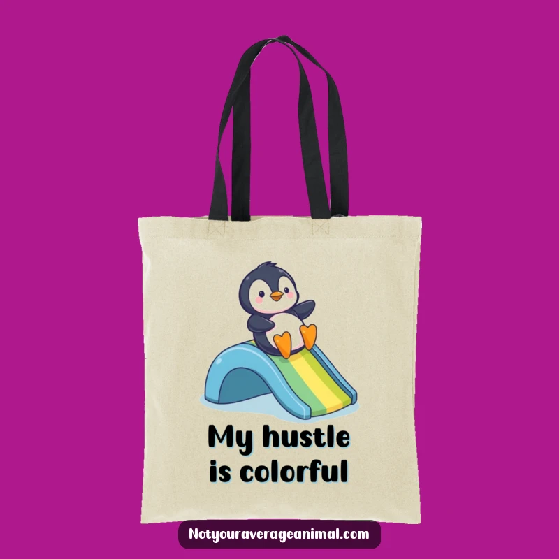 Funny Penguin Rainbow Slide Tote Bag - Carry Your Humor in Style